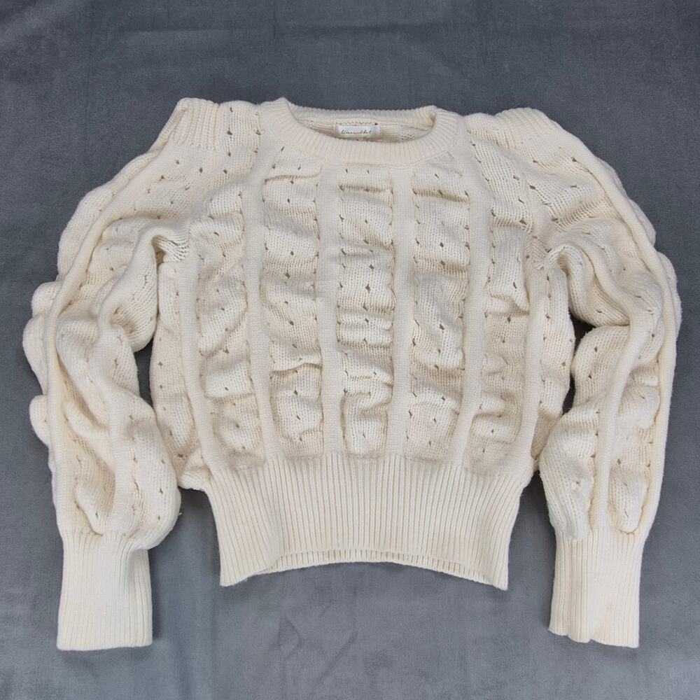 Line & Dot Chic Modern Preppy Textured Knit Ivory Sweater Womens M